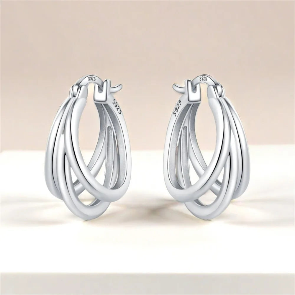 925 Sterling Silver Exquisite Multi-layer Ear Ring Jewelry Versatile Hoop Earrings For Women Jewelry Fine Birthday Party Gift