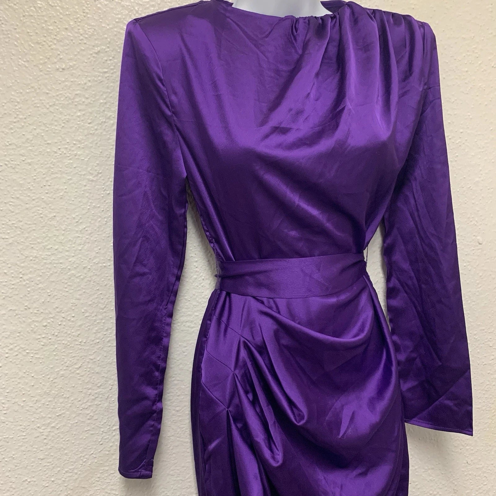 SHEIN Modely Women's Purple Satin Maxi Dress Size Small Belted