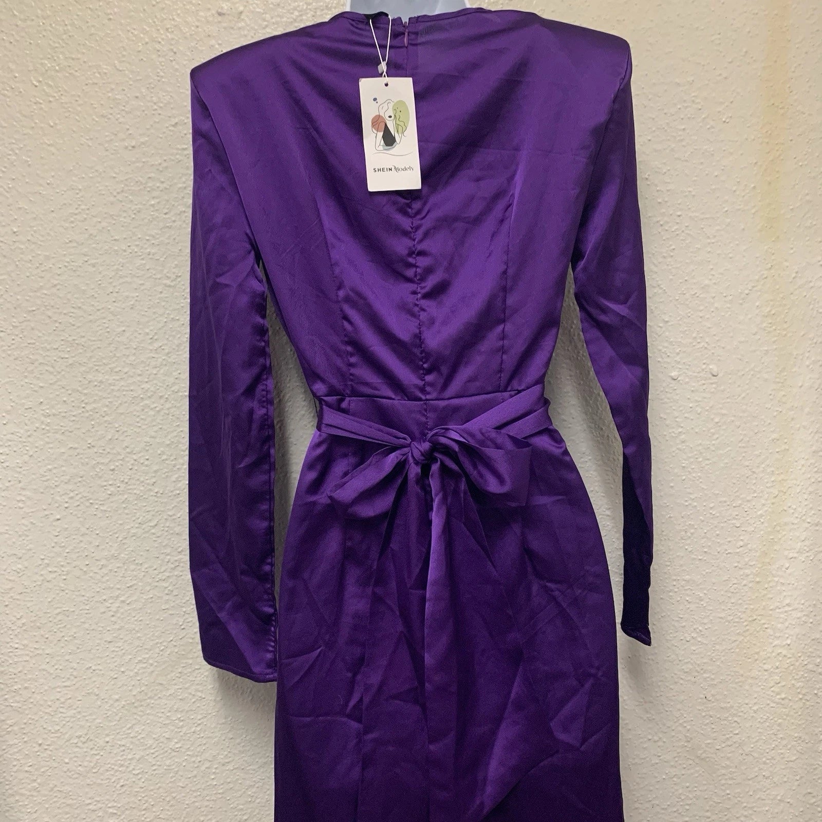 SHEIN Modely Women's Purple Satin Maxi Dress Size Small Belted