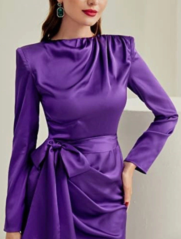 SHEIN Modely Women's Purple Satin Maxi Dress Size Small Belted