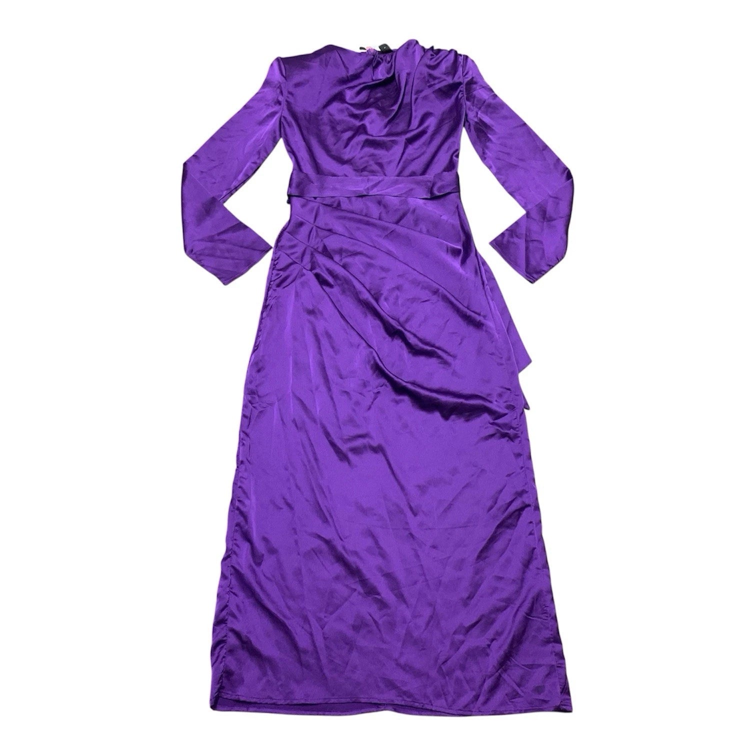 SHEIN Modely Women's Purple Satin Maxi Dress Size Small Belted