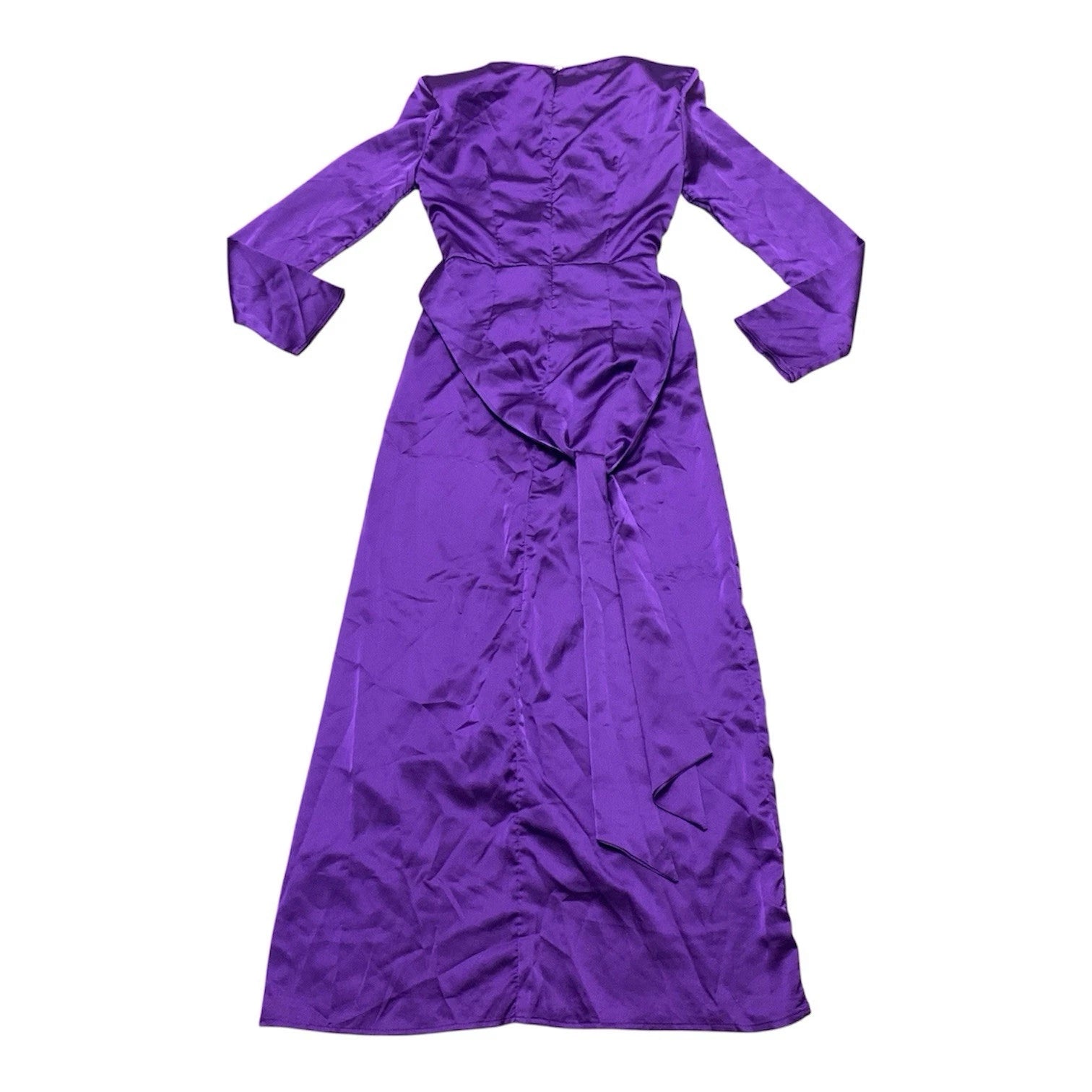 SHEIN Modely Women's Purple Satin Maxi Dress Size Small Belted