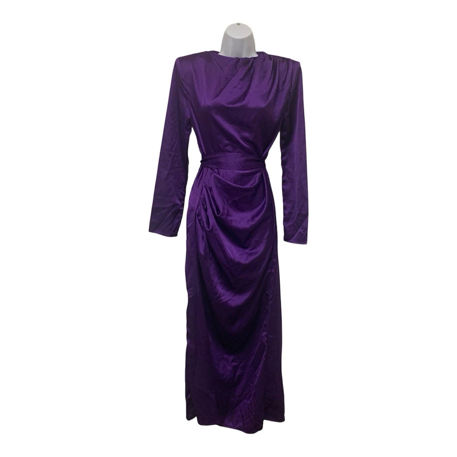 SHEIN Modely Women's Purple Satin Maxi Dress Size Small Belted