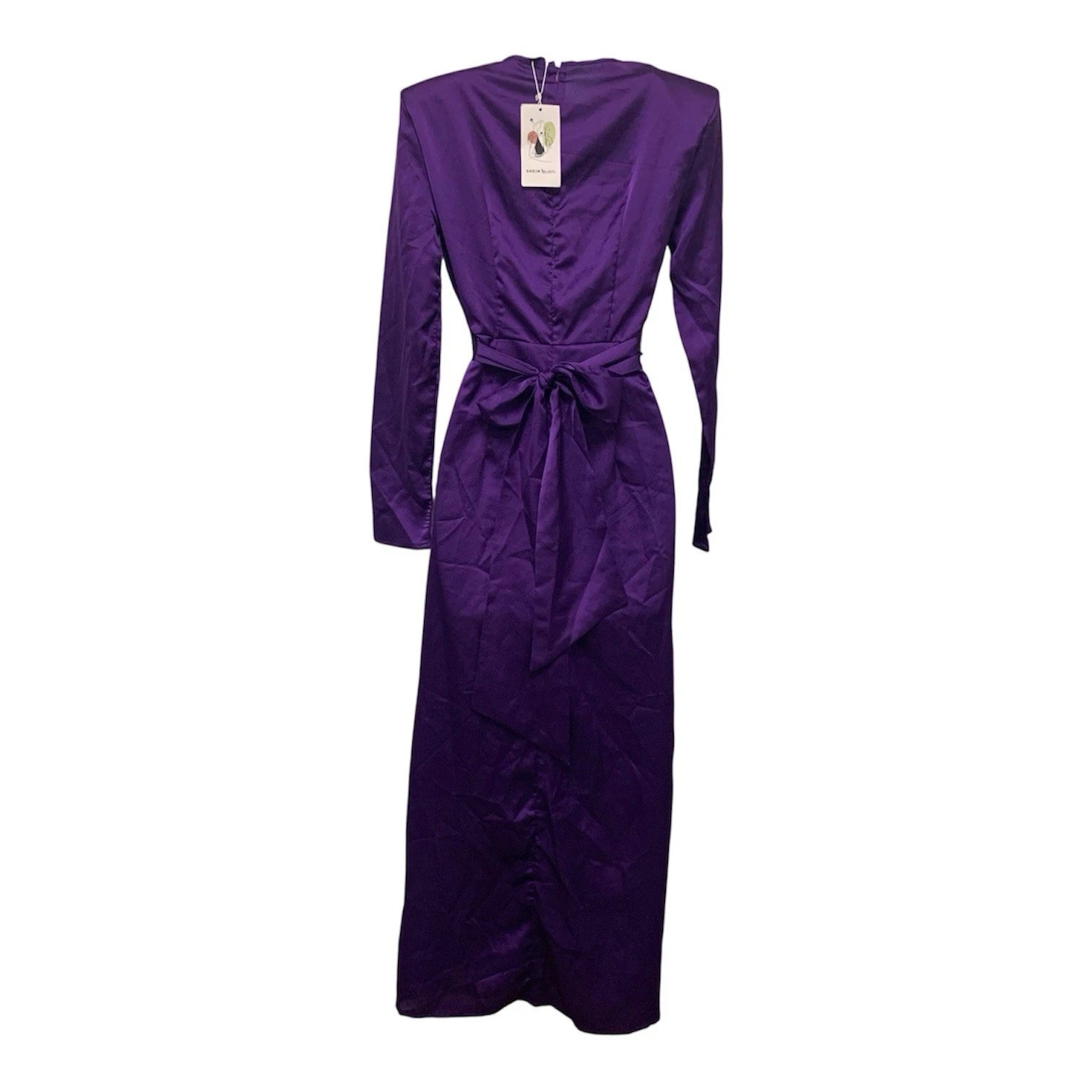 SHEIN Modely Women's Purple Satin Maxi Dress Size Small Belted