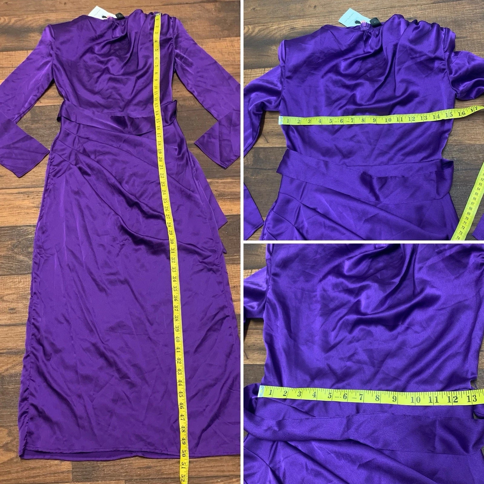 SHEIN Modely Women's Purple Satin Maxi Dress Size Small Belted