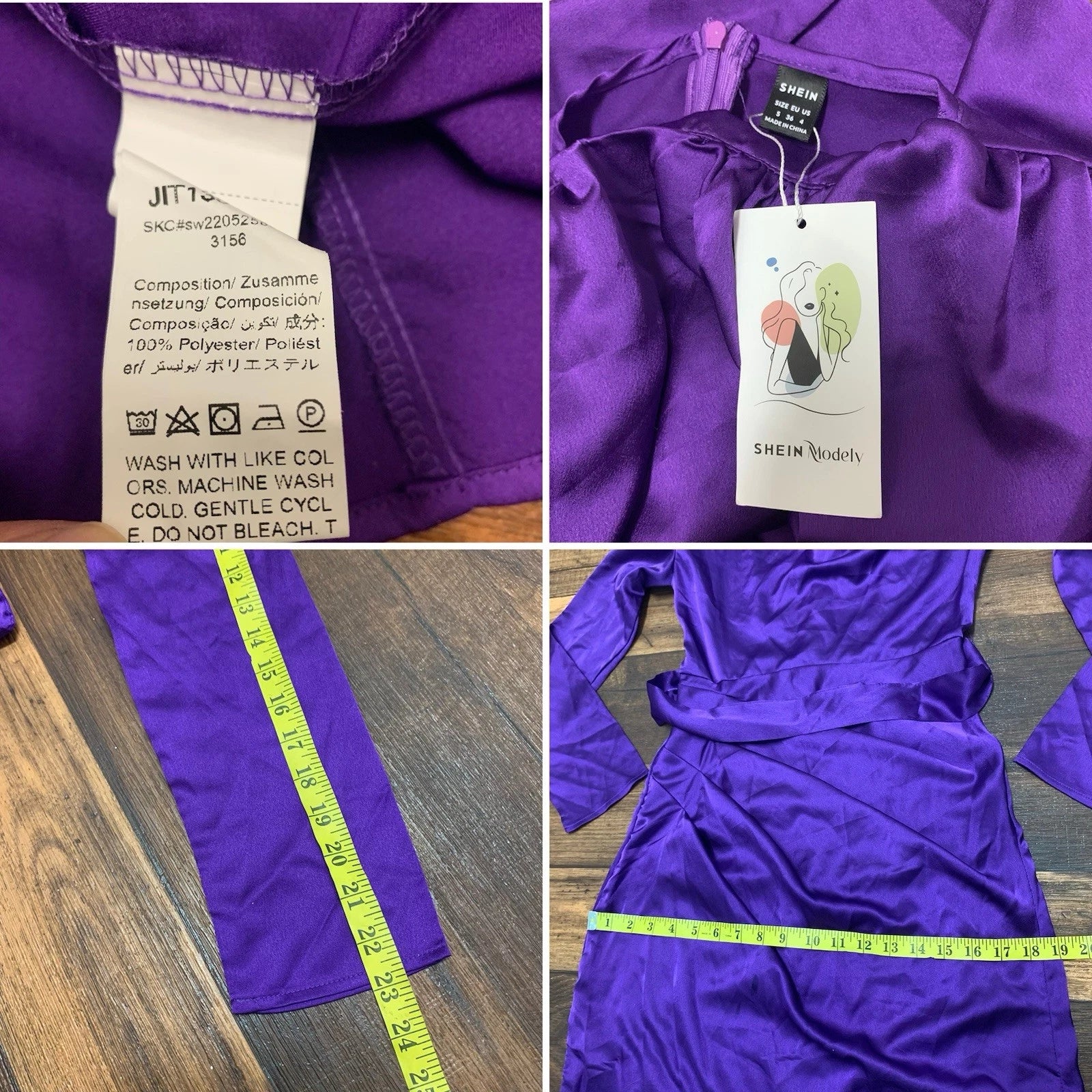 SHEIN Modely Women's Purple Satin Maxi Dress Size Small Belted