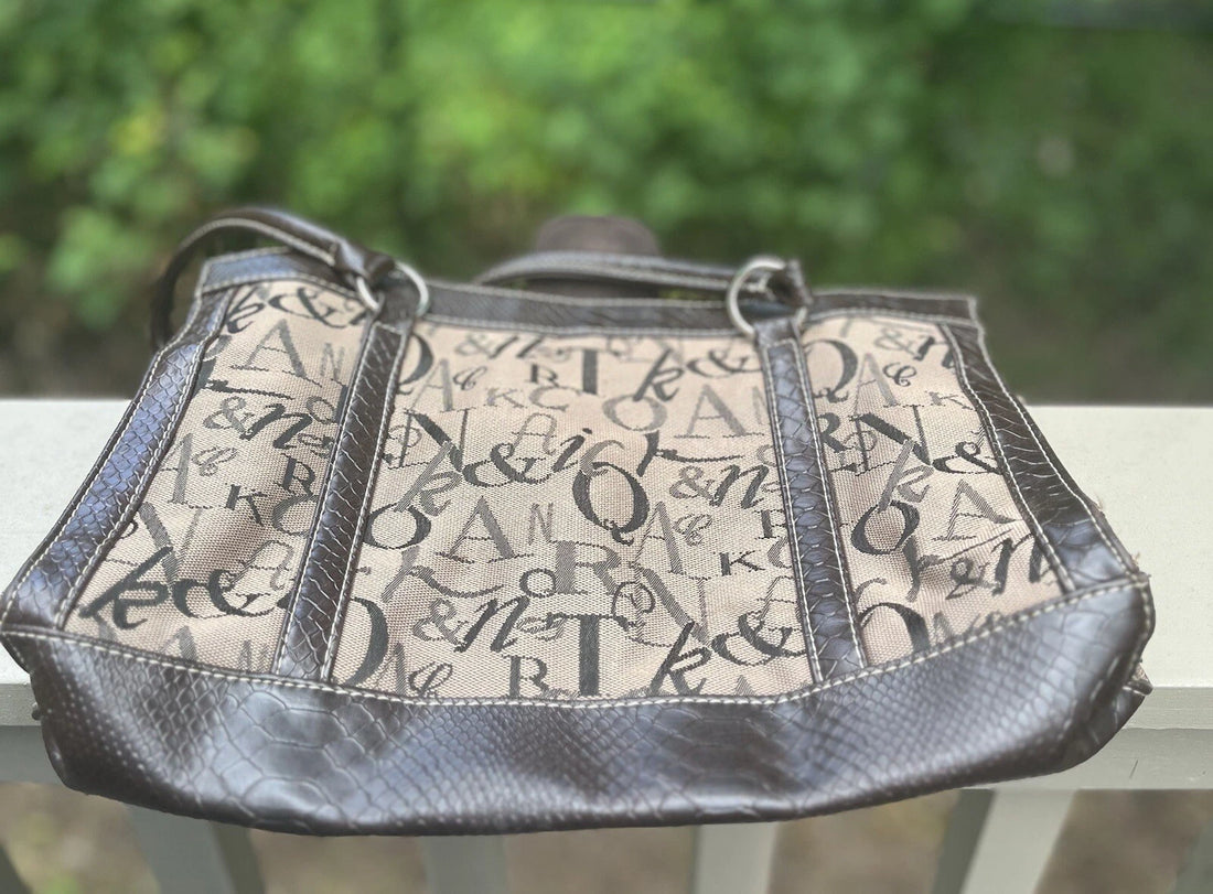 Sag Harbor Brown Handbag Purse – Leather Bottom with Letter Design Women's Bag