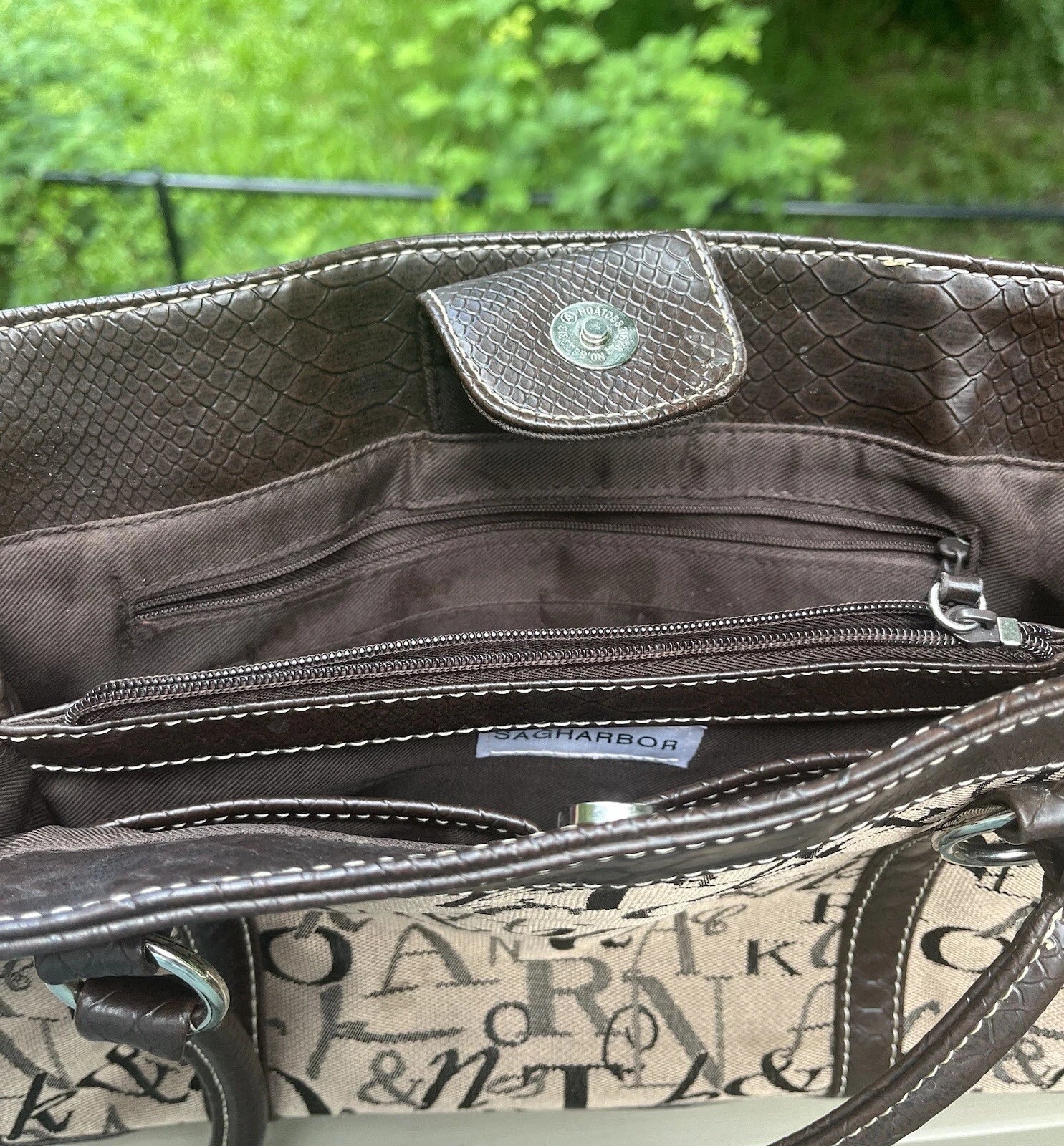 Sag Harbor Brown Handbag Purse – Leather Bottom with Letter Design Women's Bag