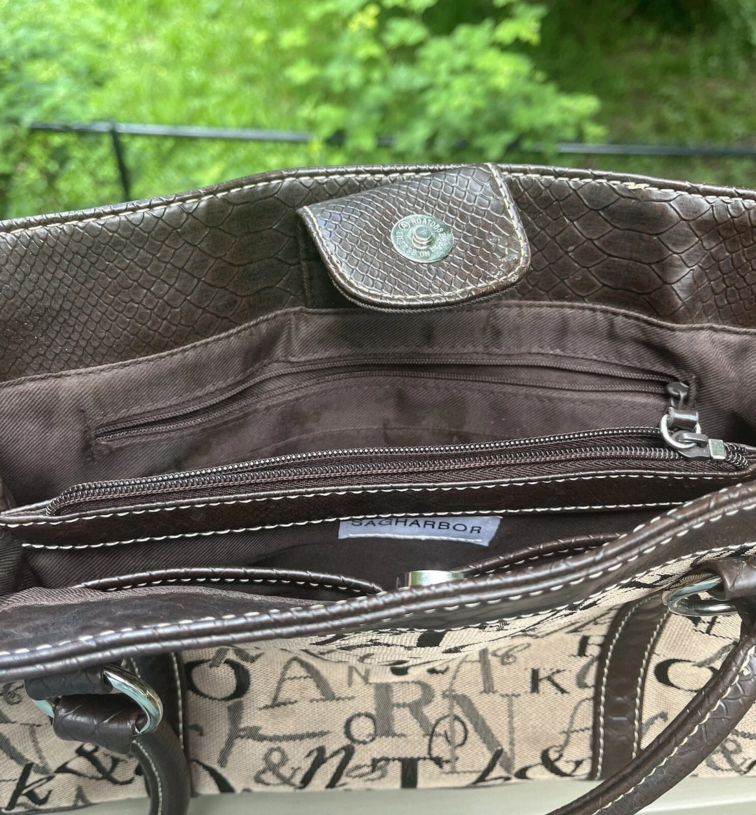 Sag Harbor Brown Handbag Purse – Leather Bottom with Letter Design Women's Bag