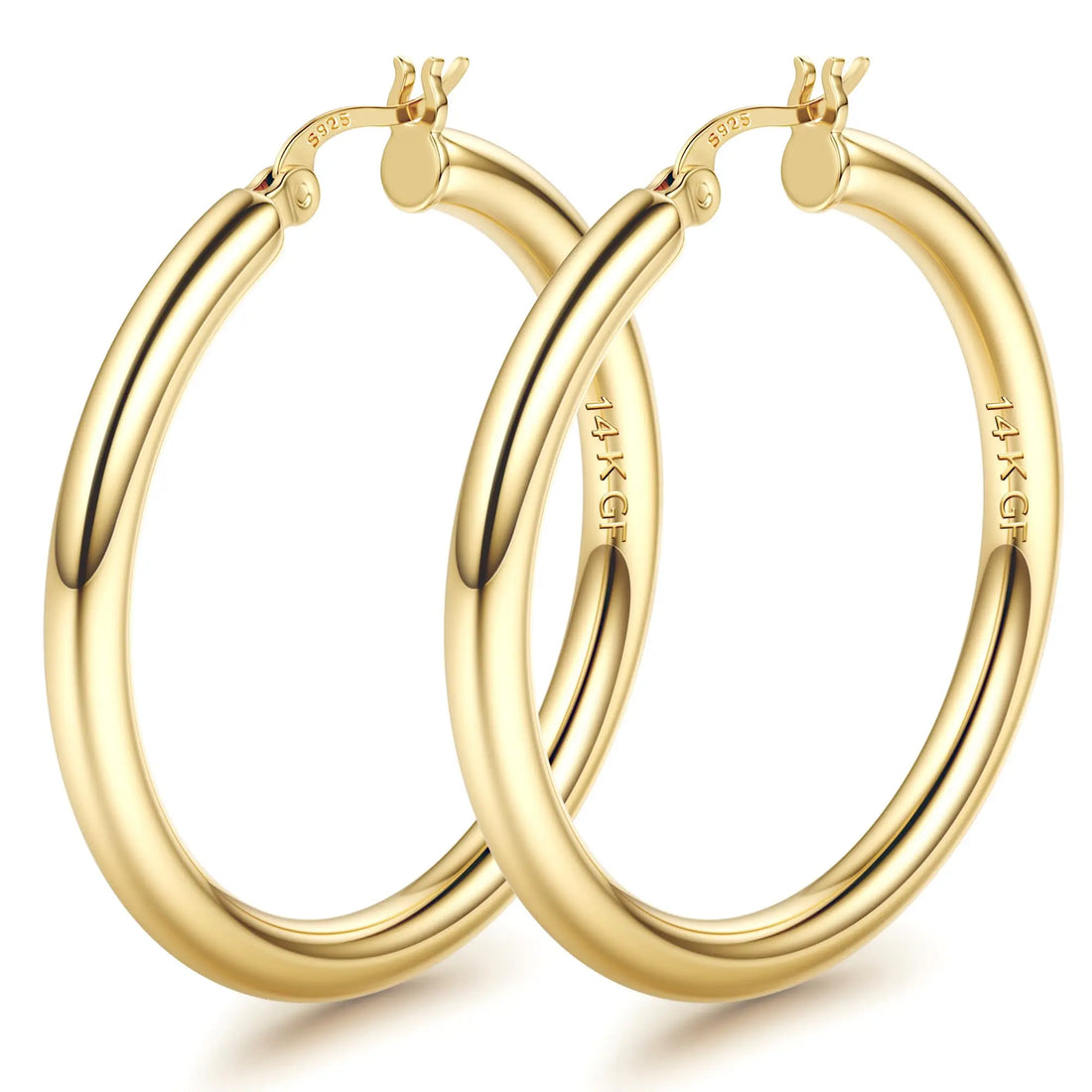 14K Chunky Gold Plated Hoop Earrings for Women 925 Sterling Silver Post Hollow Tube Hoops Earrings 4mm Thick Hoop Earrings Hypoallergenic Lightweight Gold Big Large Hoop Earrings 25/30/40/50/60/70MM
