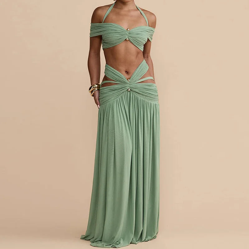 Jeane Cutout Ruched Maxi Skirt Set