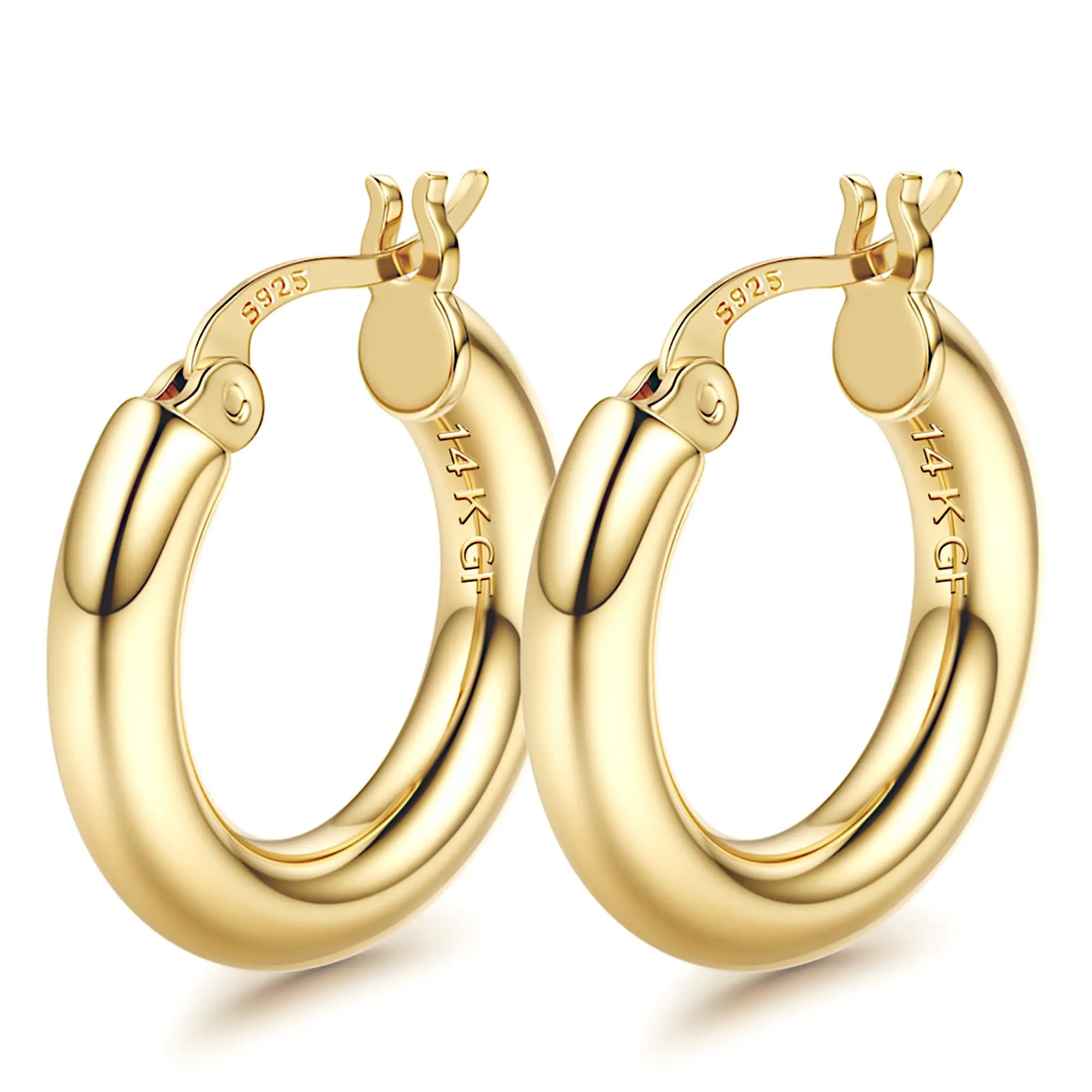 14K Chunky Gold Plated Hoop Earrings for Women 925 Sterling Silver Post Hollow Tube Hoops Earrings 4mm Thick Hoop Earrings Hypoallergenic Lightweight Gold Big Large Hoop Earrings 25/30/40/50/60/70MM