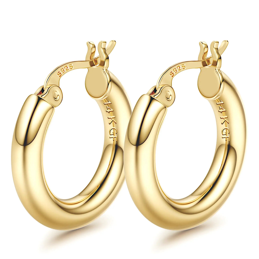 14K Chunky Gold Plated Hoop Earrings for Women 925 Sterling Silver Post Hollow Tube Hoops Earrings 4mm Thick Hoop Earrings Hypoallergenic Lightweight Gold Big Large Hoop Earrings 25/30/40/50/60/70MM