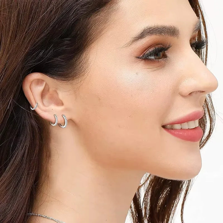 6pcs/set 925 Sterling Silver 18k Gold Plated Small Zirconia Huggie Hoop Earrings for Women Wedding Party Jewelry Gift