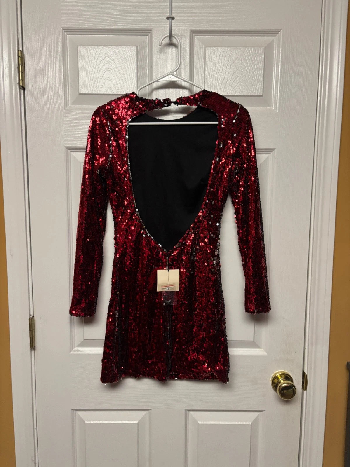 Super Down Women's Burgundy Sequin Long Sleeve Mini Dress