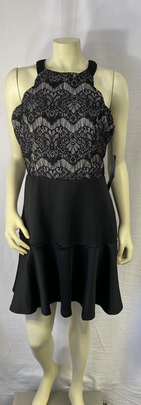 Women's Black Lace Bodice Sleeveless A-Line Cocktail Dress