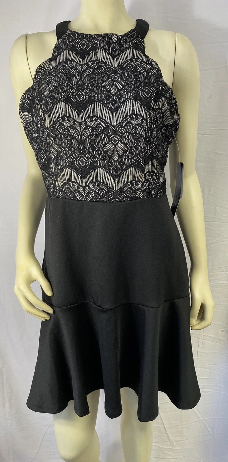 Women's Black Lace Bodice Sleeveless A-Line Cocktail Dress