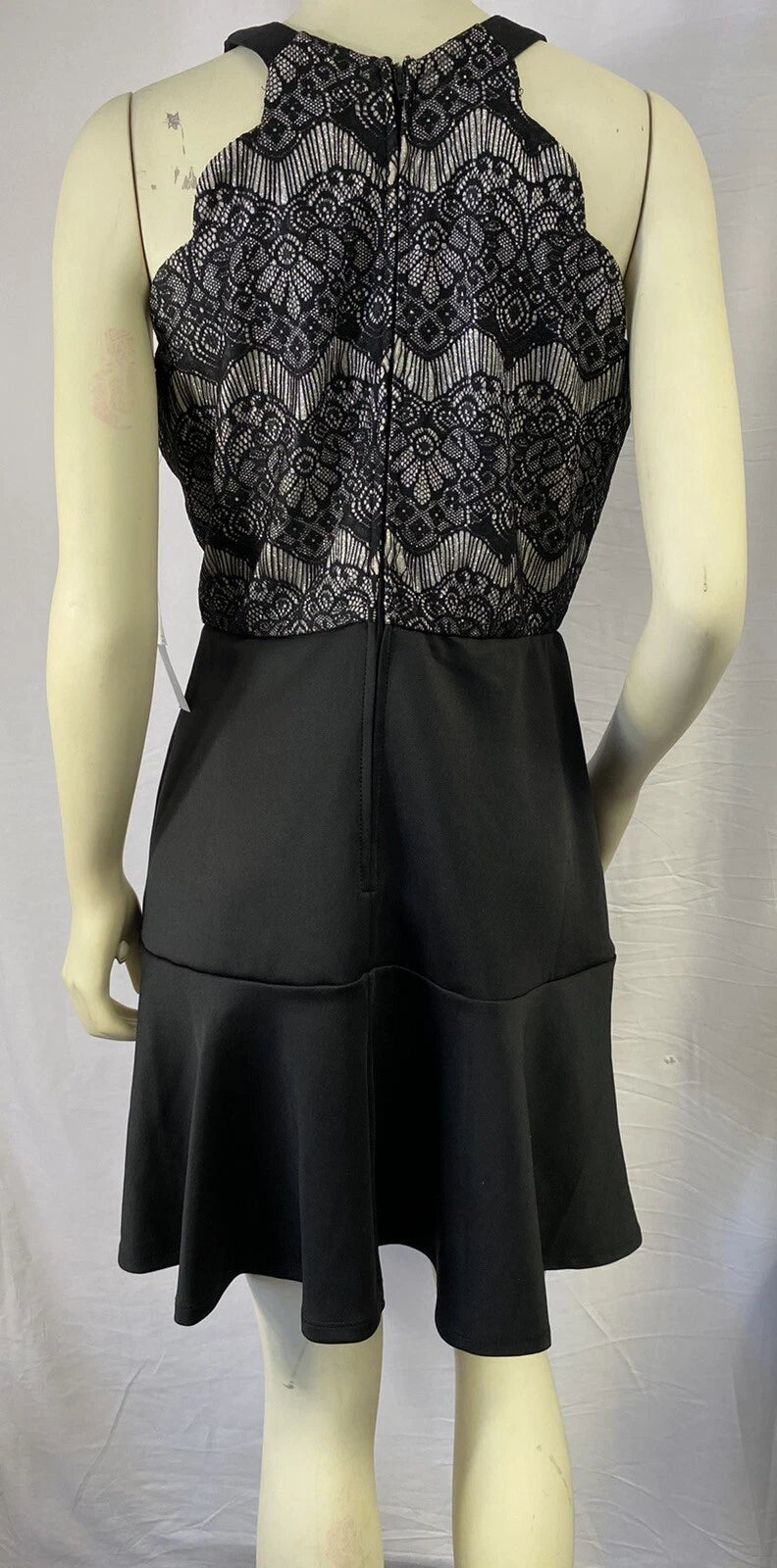 Women's Black Lace Bodice Sleeveless A-Line Cocktail Dress