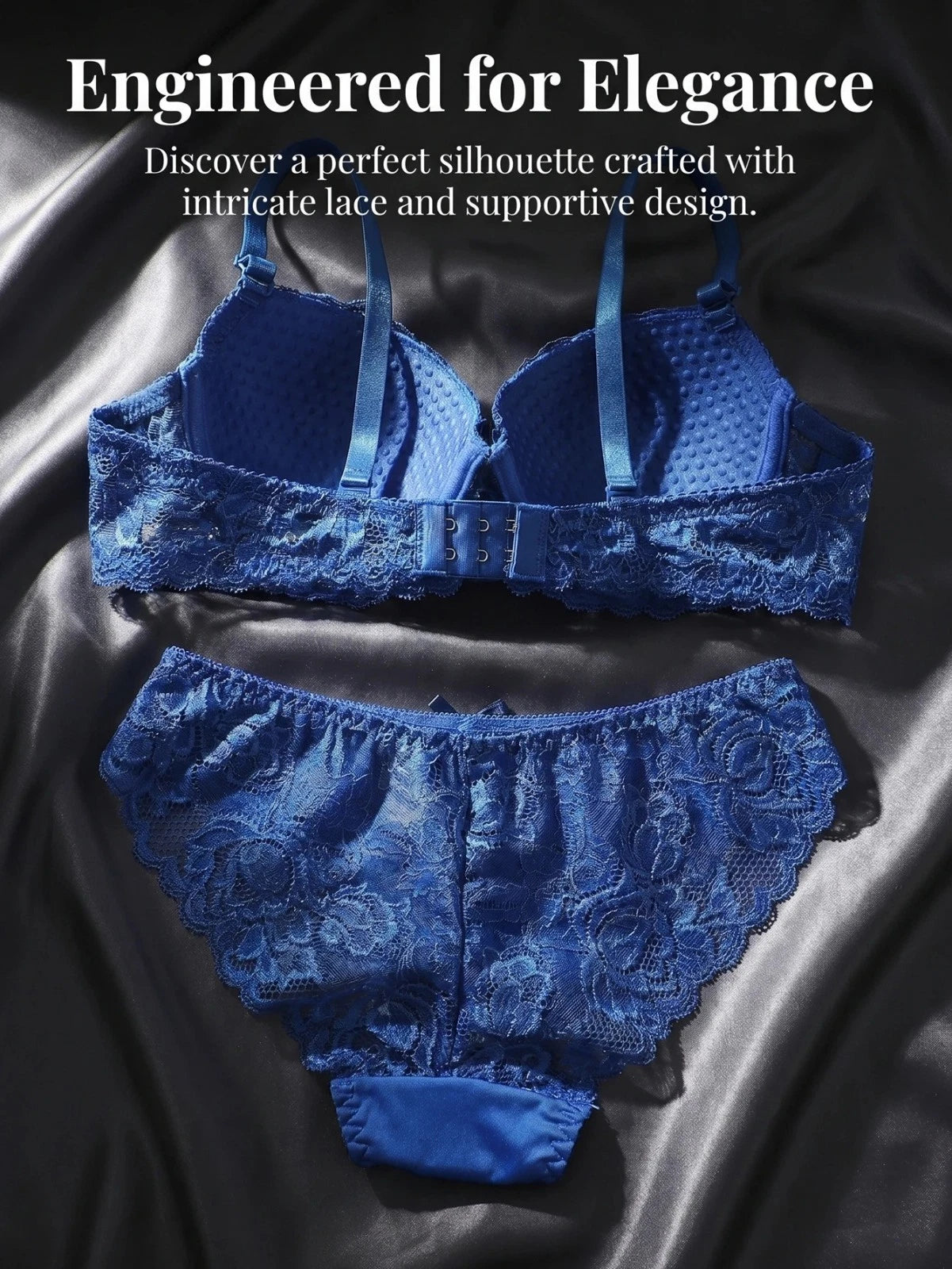 Women's Blue Lace 2 Piece Push Up Bra Bralette Lingerie Set A2155