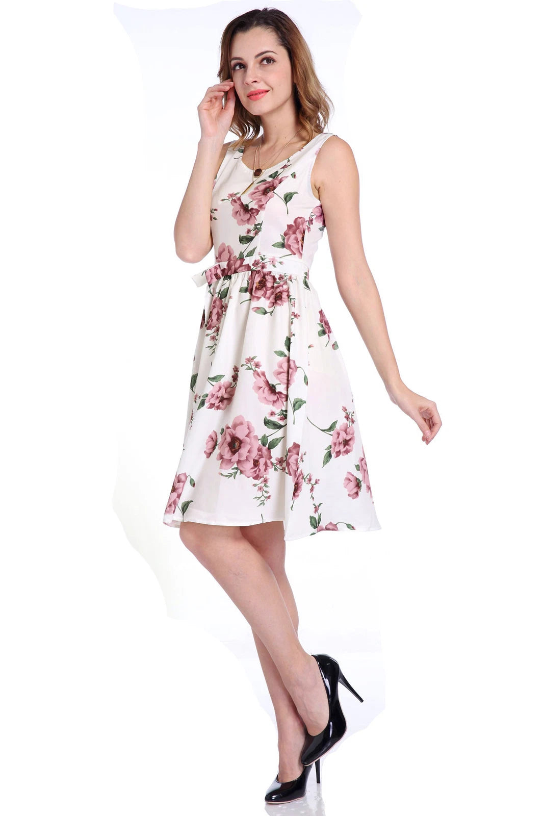 Women's Floral Print Sleeveless Swing Midi Dress