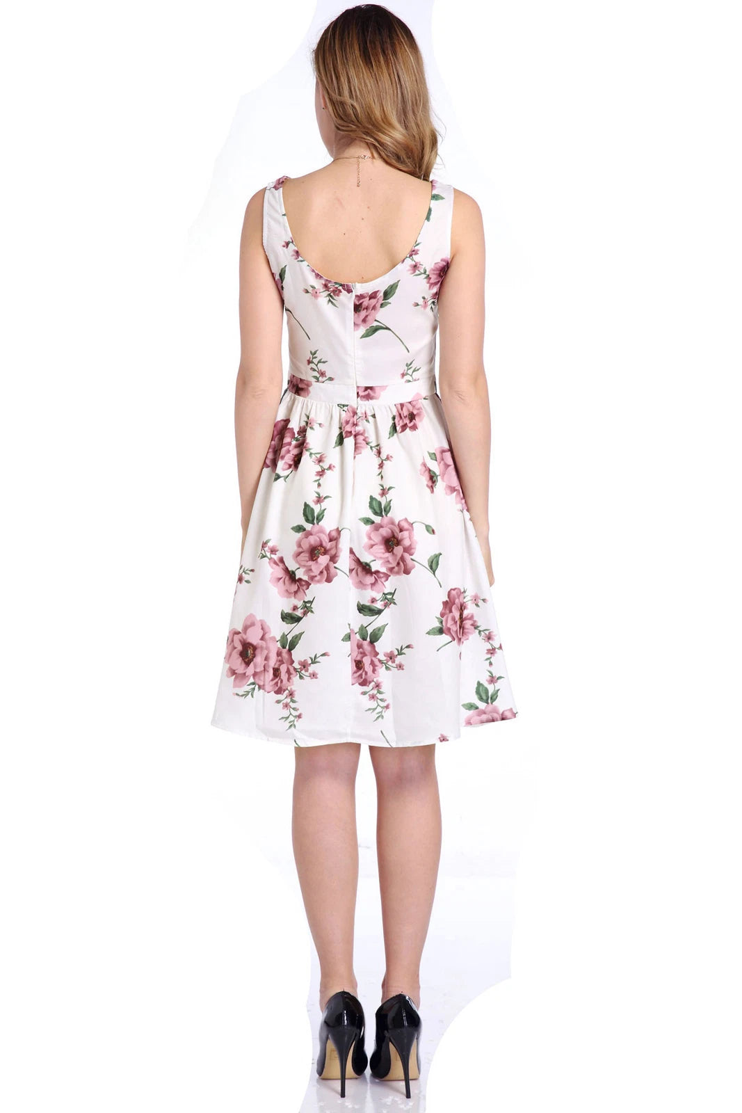 Women's Floral Print Sleeveless Swing Midi Dress