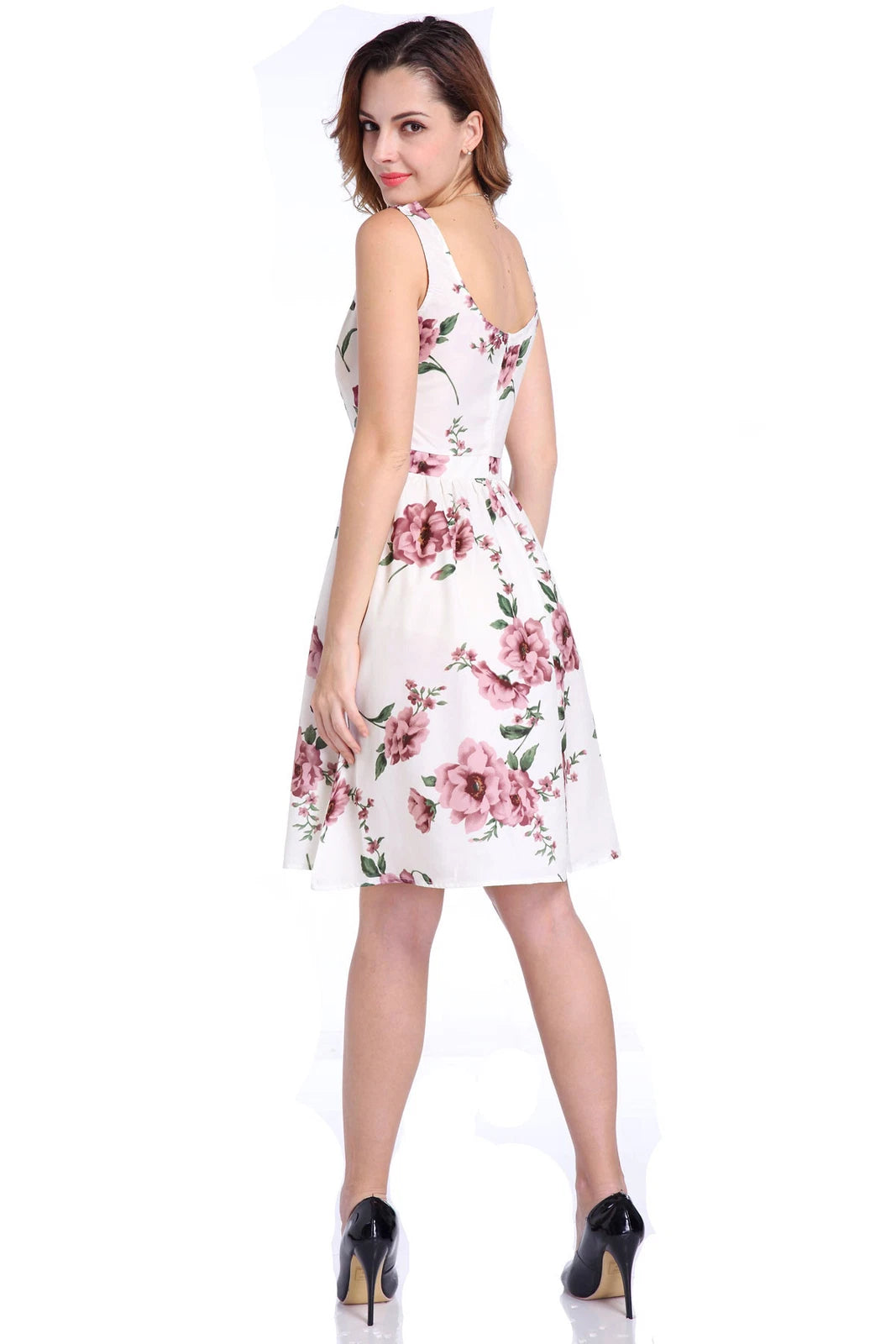 Women's Floral Print Sleeveless Swing Midi Dress
