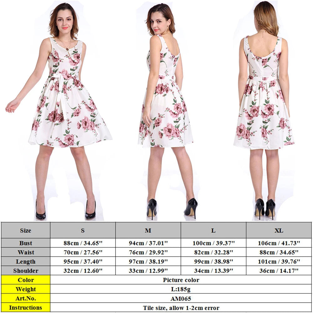 Women's Floral Print Sleeveless Swing Midi Dress