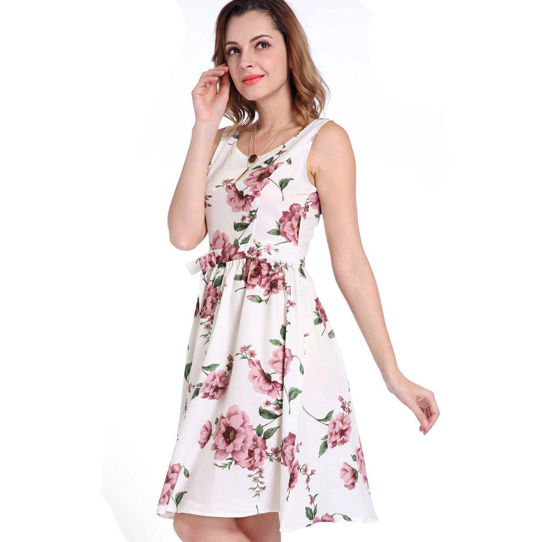 Women's Floral Print Sleeveless Swing Midi Dress