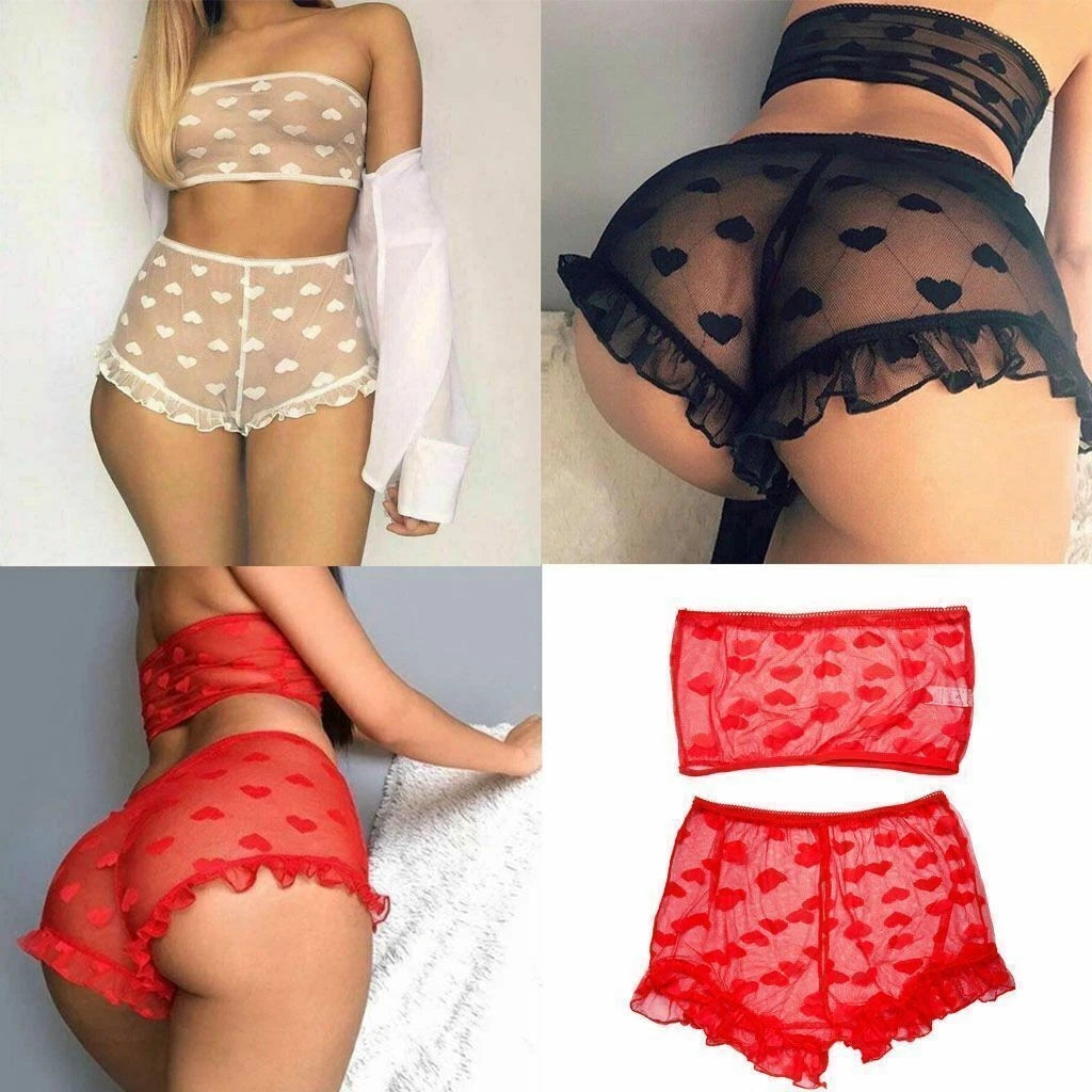 Women's Lace Babydoll Lingerie Bra G-String Nightwear Set