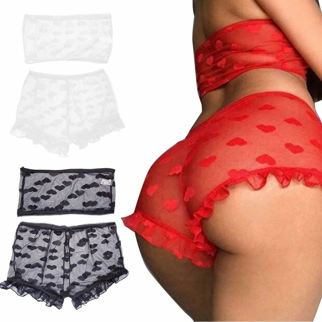 Women's Lace Babydoll Lingerie Bra G-String Nightwear Set