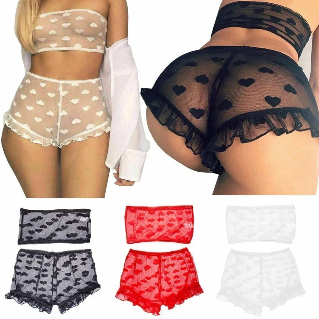 Women's Lace Babydoll Lingerie Bra G-String Nightwear Set