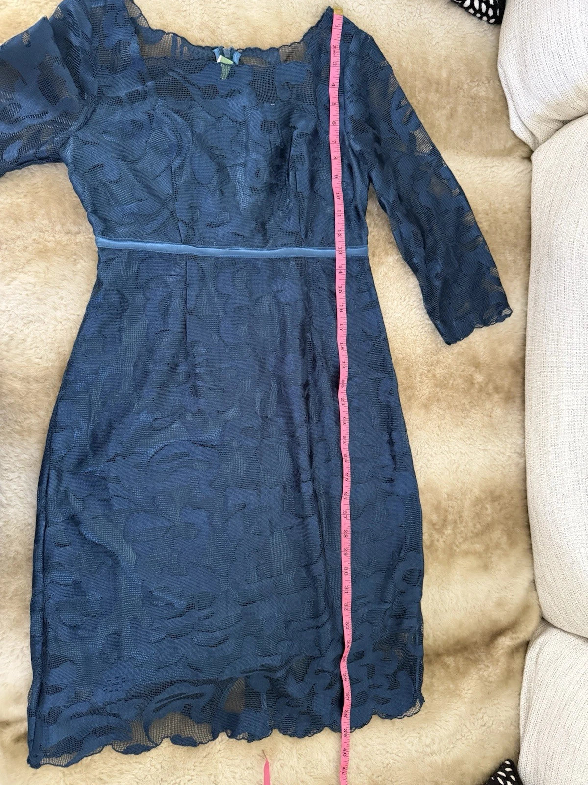 Women's Navy Blue Lace Trim Formal Dress Size M