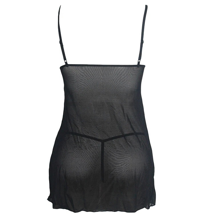 Women's One Size Sheer Halter Babydoll Lingerie Sleepwear with G-String