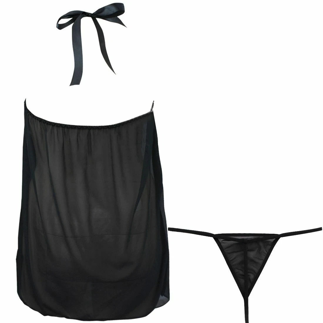 Women's Plus Size Lace Halter V Neck Babydoll Lingerie Set with G-String