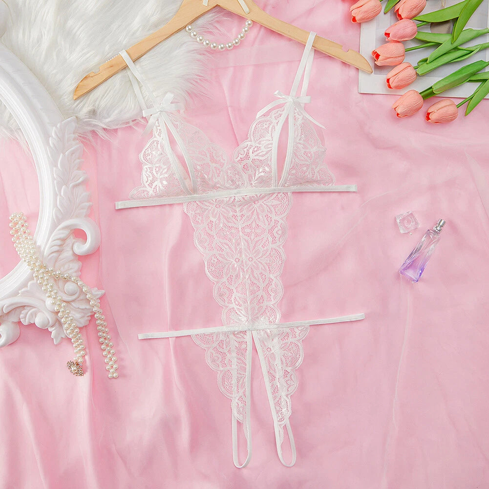 Women's Plus Size Lace Mini Bodysuit One Piece Lingerie Sleepwear