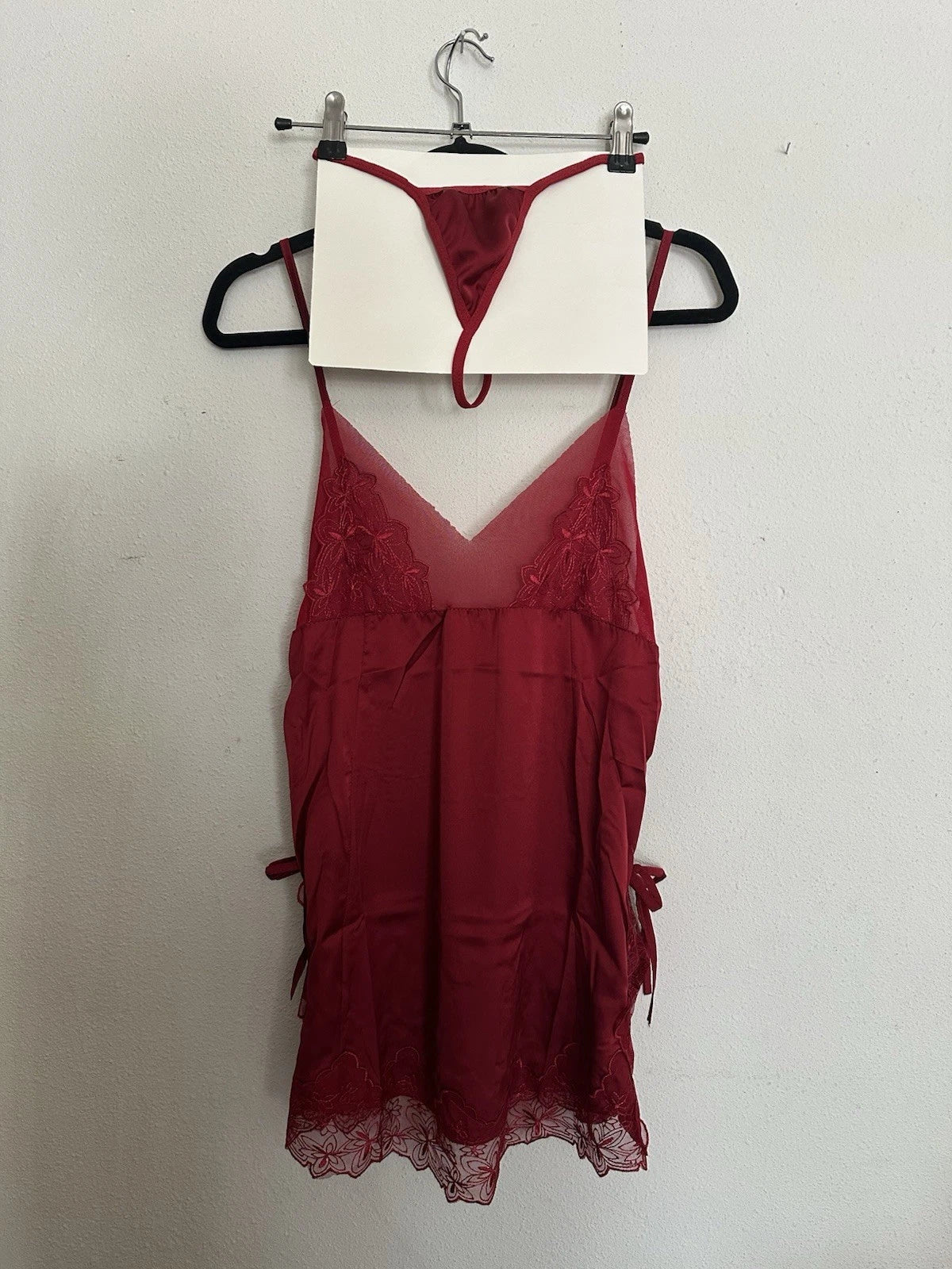 Women's Red Lace Lingerie Set with Thong Size L/XL
