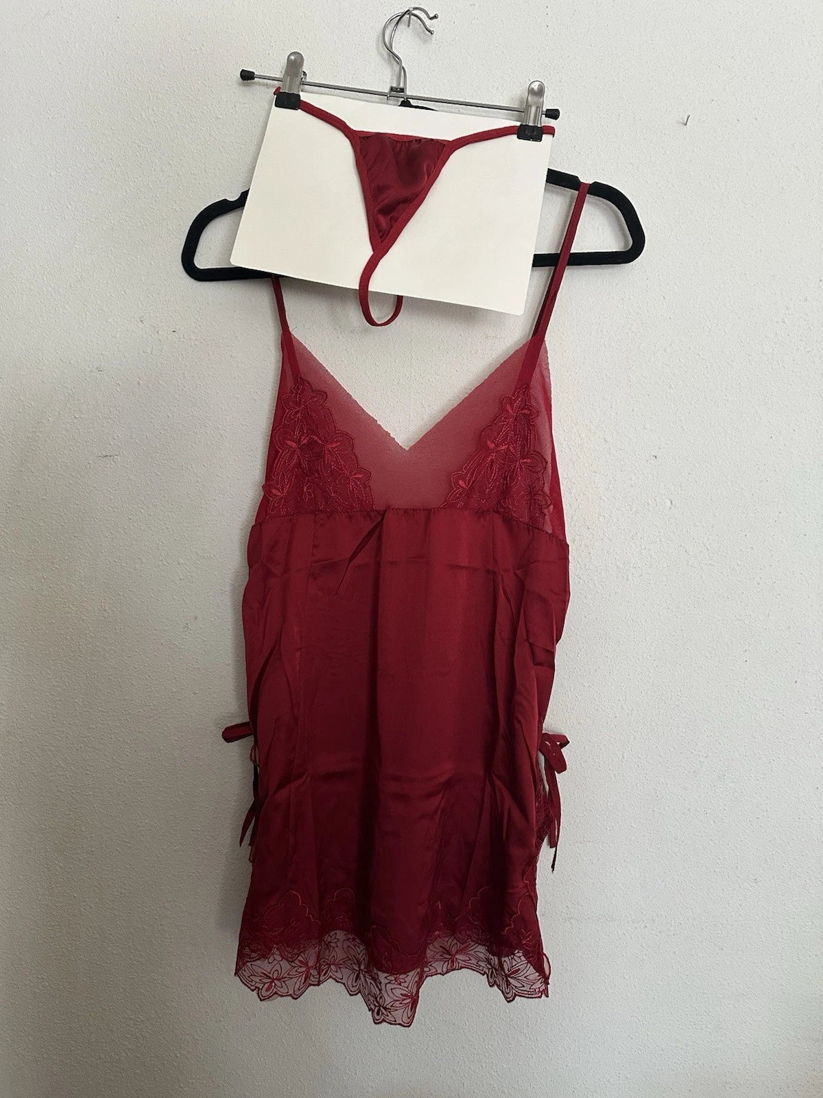 Women's Red Lace Lingerie Set with Thong Size L/XL