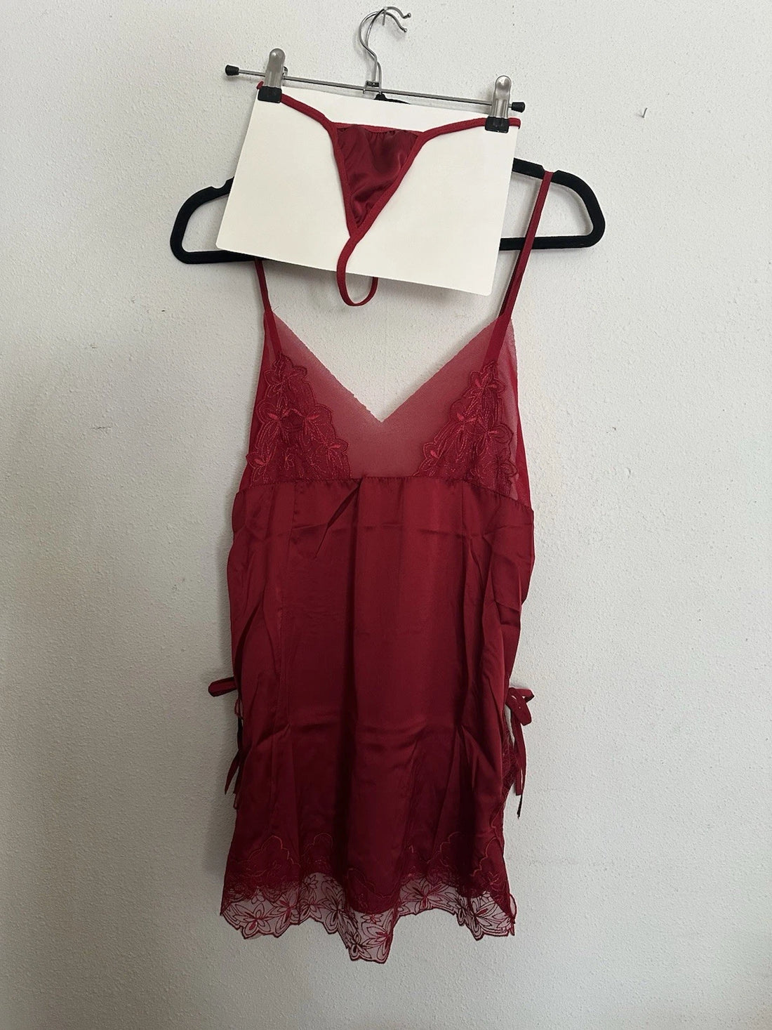 Women's Red Lace Lingerie Set with Thong Size L/XL