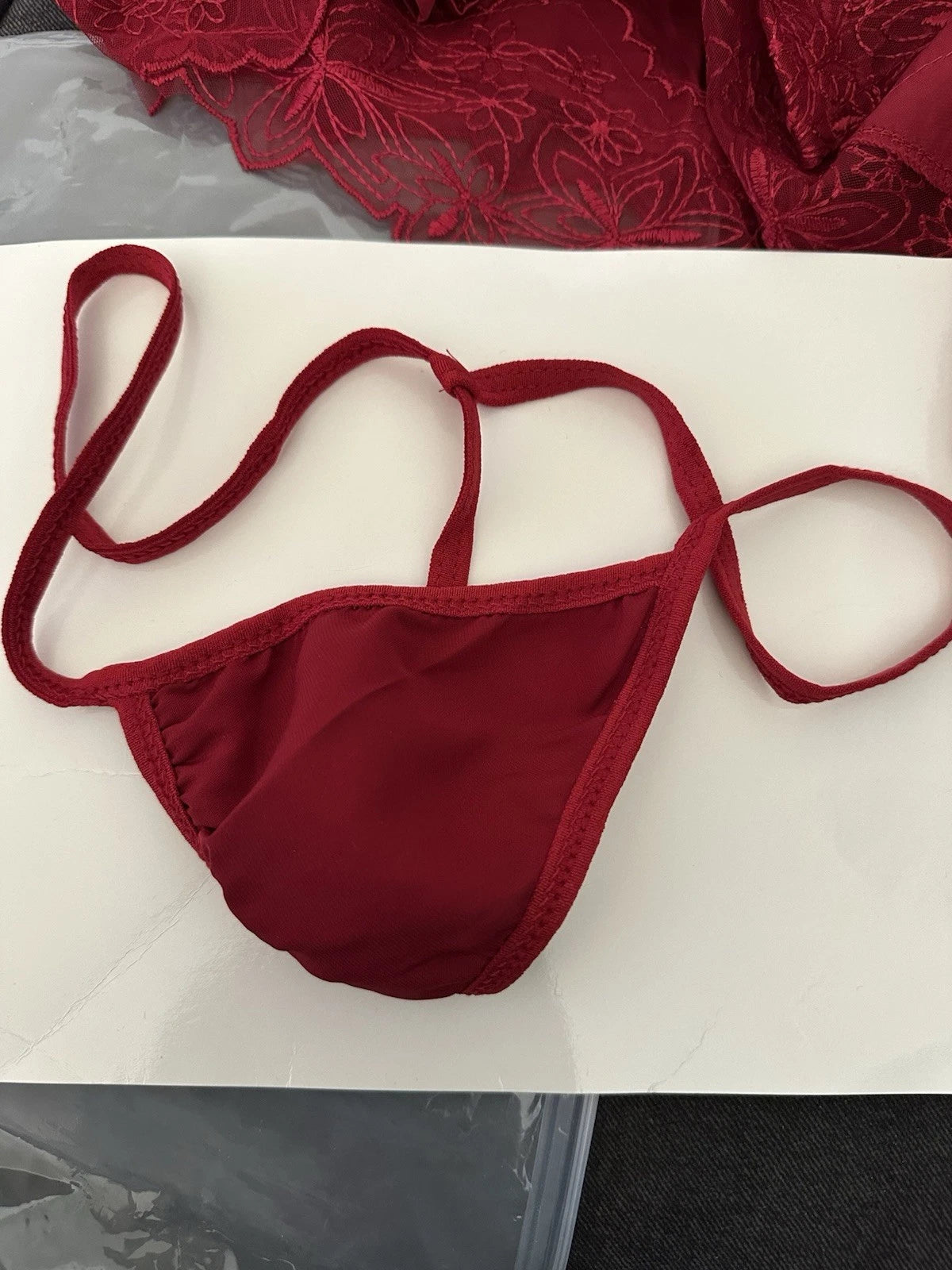 Women's Red Lace Lingerie Set with Thong Size L/XL