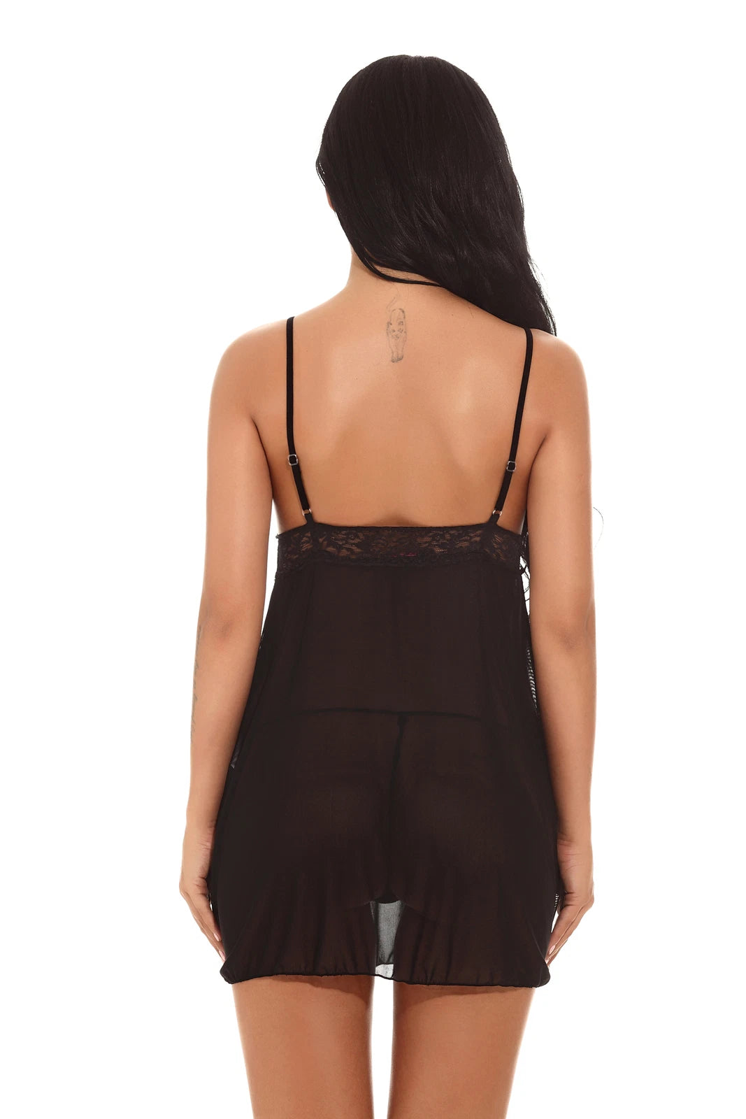 Women's Rose Lace Deep V Nightdress Slip Sleepwear with G-String