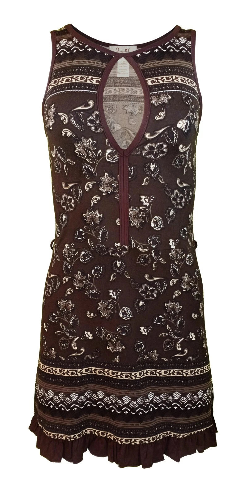 Women's Sleeveless Keyhole Ruffle Hem Sheath Dress