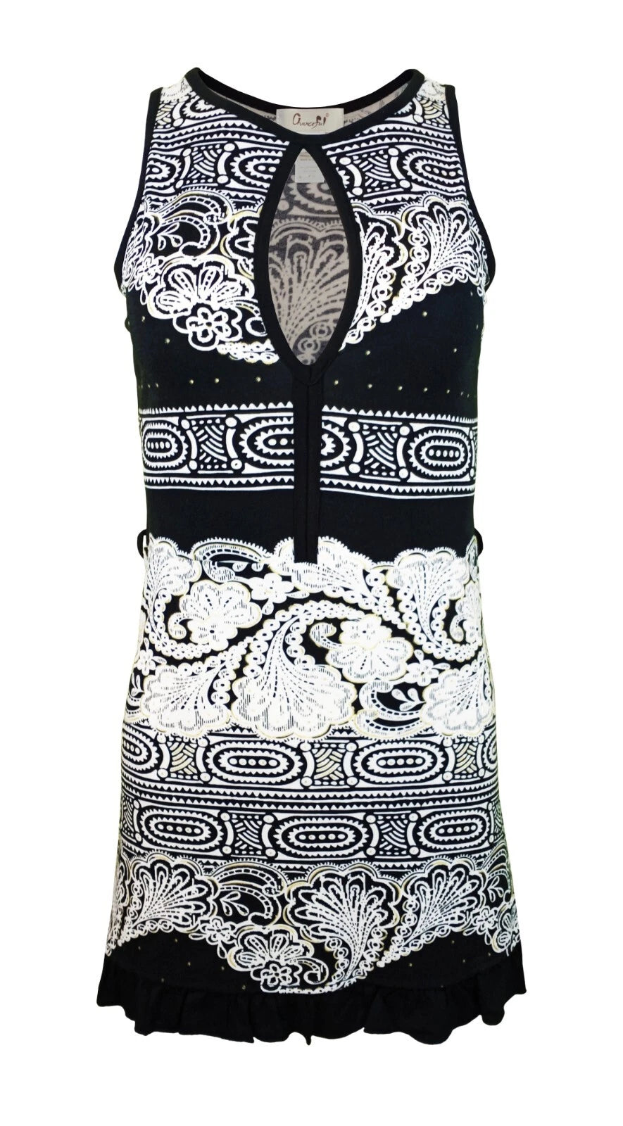 Women's Sleeveless Keyhole Ruffle Hem Sheath Dress
