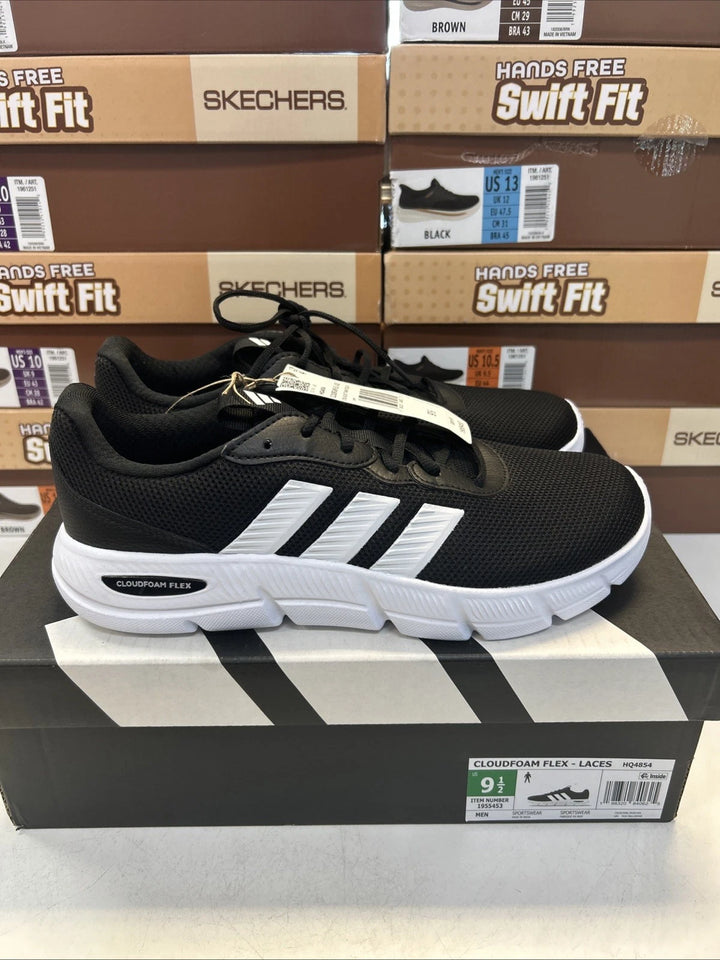 adidas Cloudfoam Flex Men's Sneakers White Black – Lace-Up Shoes, Size 9.5