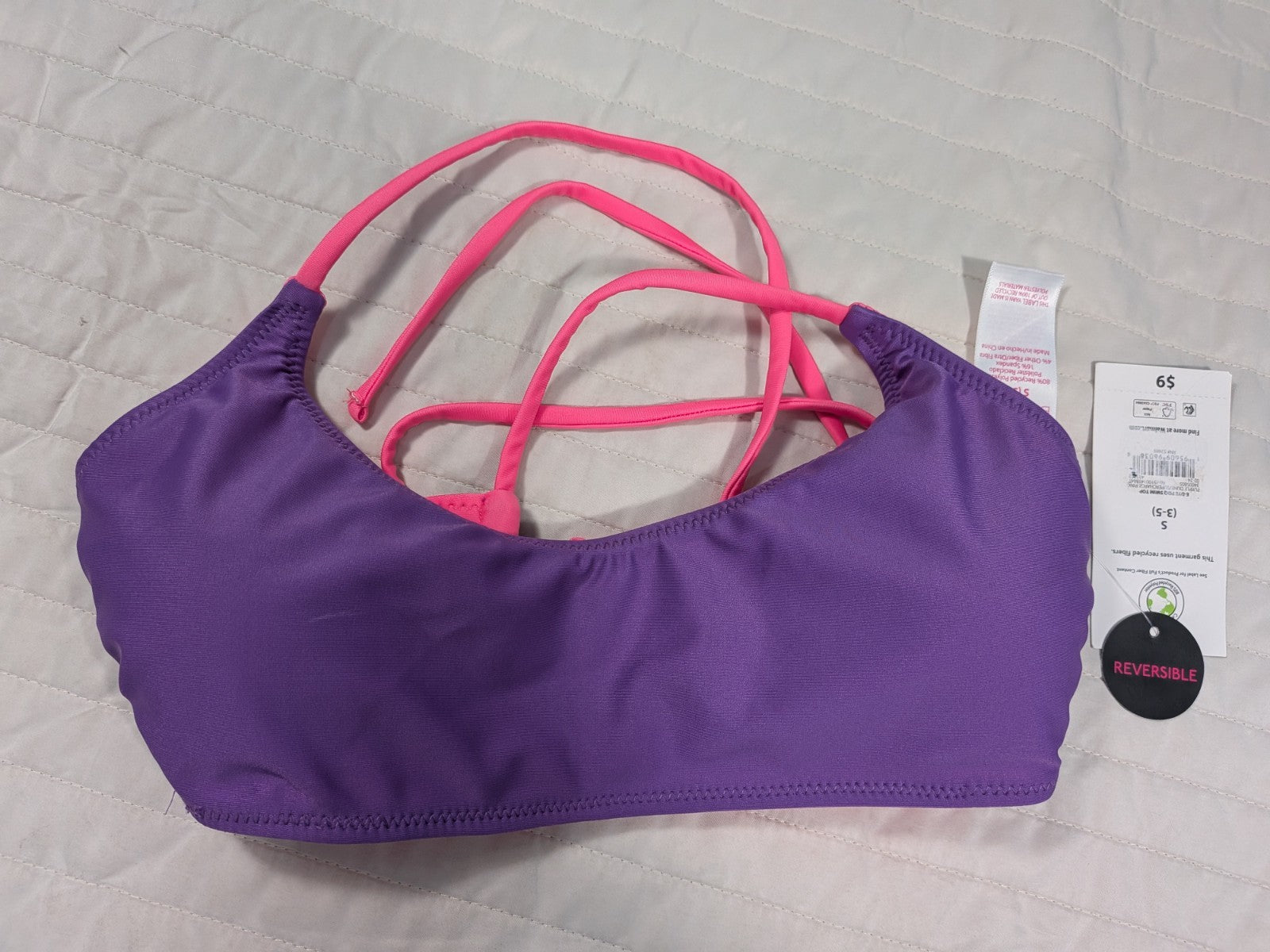 No Boundaries Small (3-5) Swim Top Reversible Purple Dune Supercharge Pink