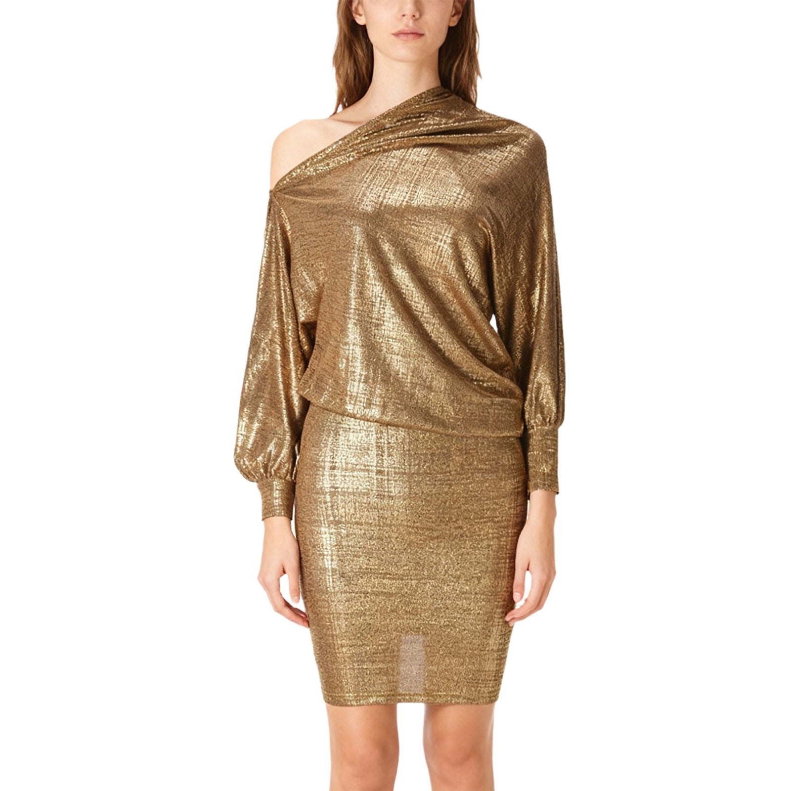 Womens Dresses Long Sleeve Pullover Rehearsal Mini Dress Work Metallic Party