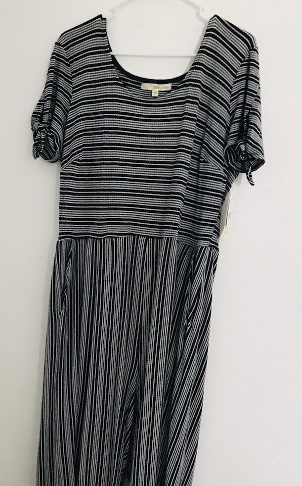 Rewind Juniors' Ribbed Knit Jumpsuit Striped Black