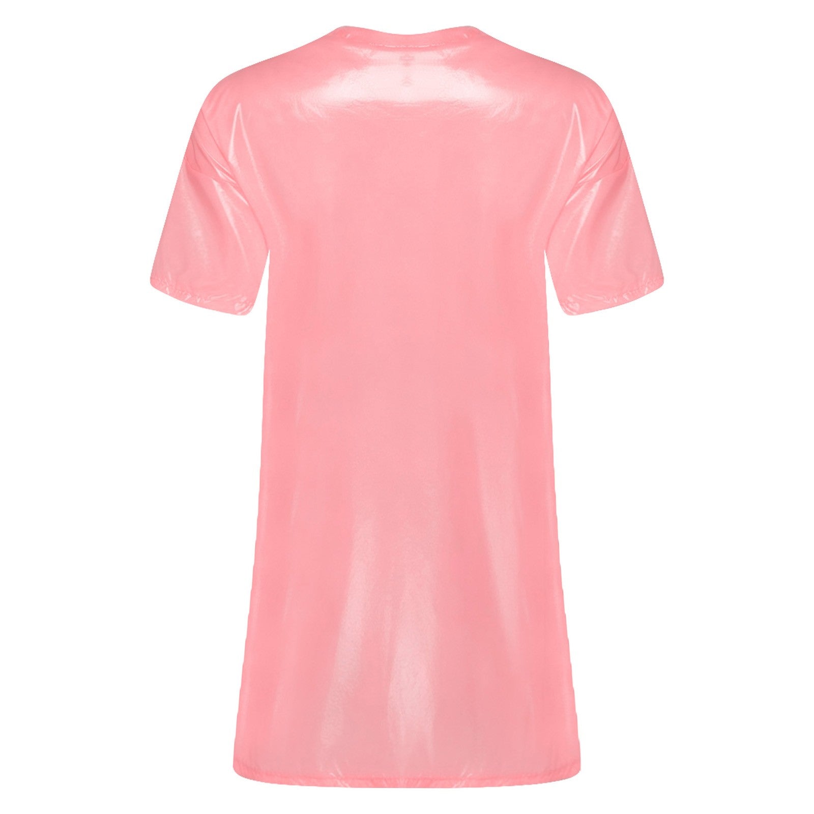 Women Wetlook V‑Neck Short Sleeve Loose Tunic Dress Club Party Nightwear Glossy