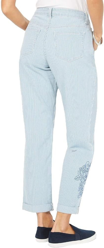 Style & Co. Embroidered Sedona Stripe Boyfriend Jeans