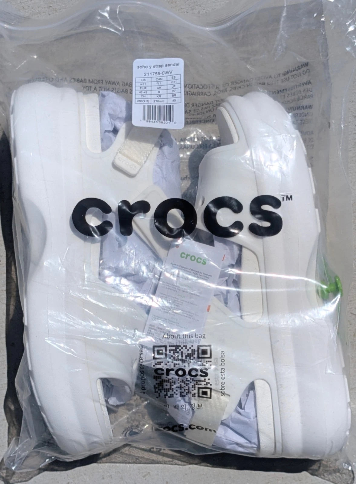 Crocs Women's Platform Sandals White – Adjustable Hook & Loop Strap, US 11 / EU 42-43