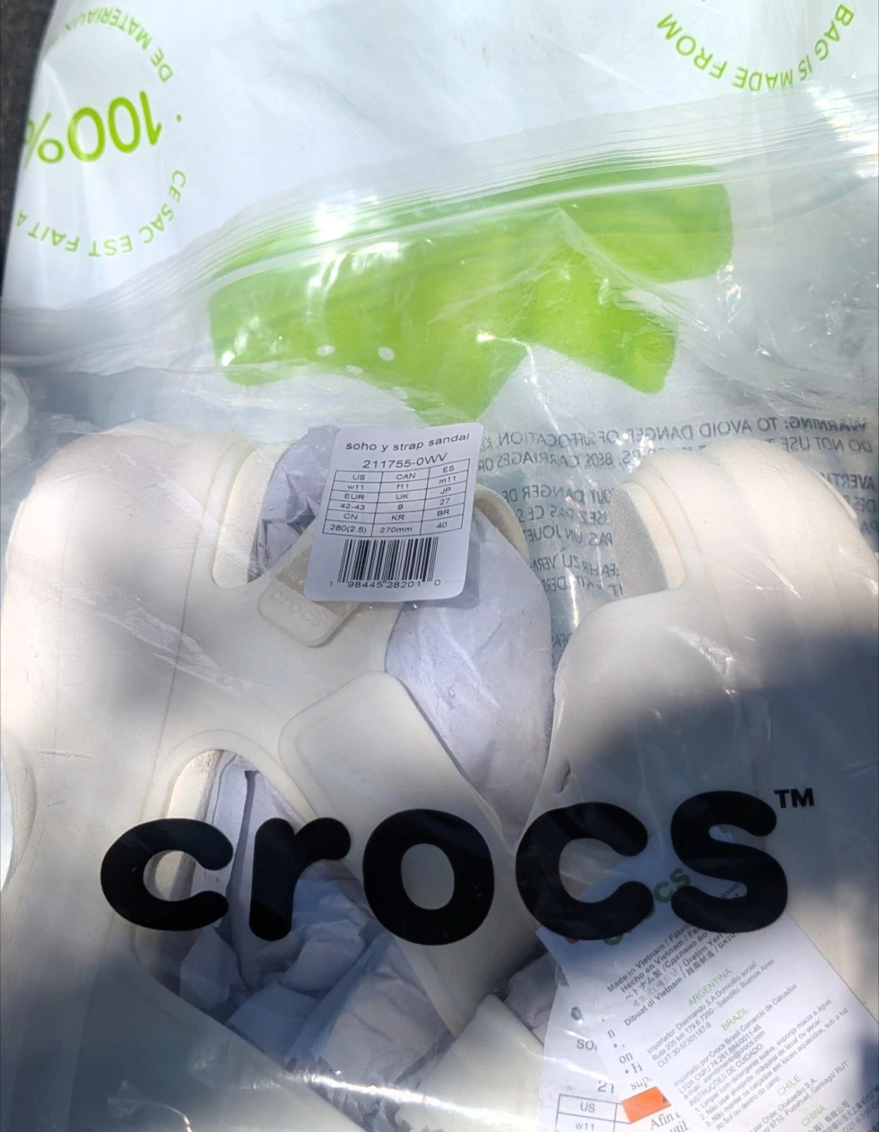 Crocs Women's Platform Sandals White – Adjustable Hook & Loop Strap, US 11 / EU 42-43